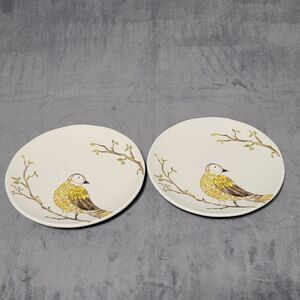 2 POTTERY BARN Perched Skylark Owl Luncheon/Salad Plates
